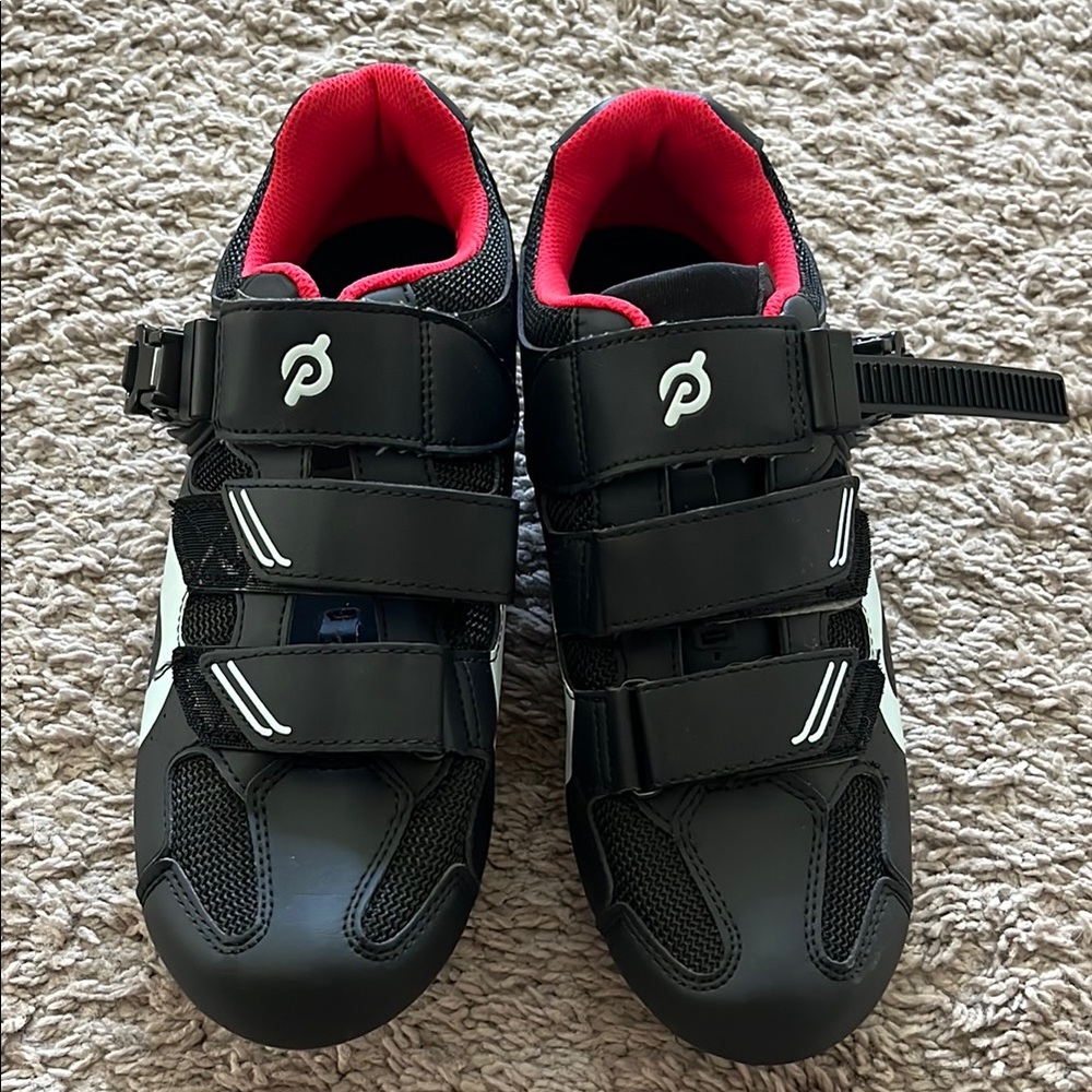 Peloton Black Cycling Shoes with Red Accents